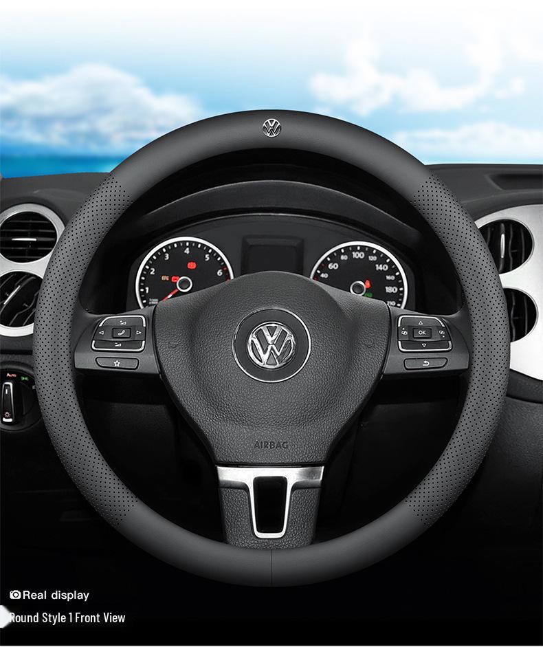 Volkswagen Passat Helårsäkta Läder Rattöverdrag, Ultratunt Universellt Passform Inredningstillbehör.
