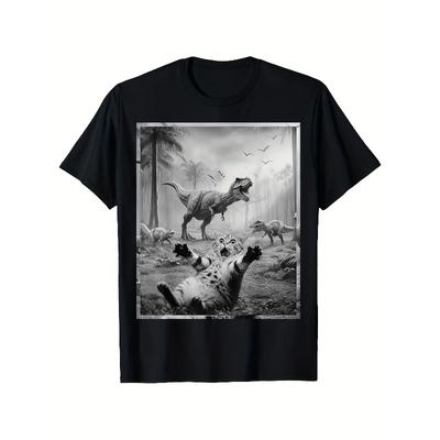 Europäische Größen Lustige Katzen-Selfie mit T-Rex | Urkomisches Dinosaurier-Kätzchen T-Shirt