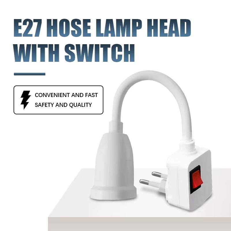 EU Plug E27 Socket Bulb Holder Direct Plug In Swivel Head With Switch LED Table Lamp Socket Stainless Steel Hose Steering Lever