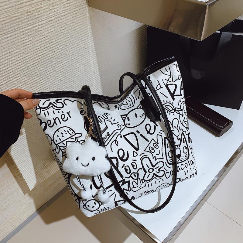 Graffiti Tote Bag Niche Design Handheld Cloth Bag Women's Bag Autumn New Casual Shoulder Bag Large Capacity Underarm Bag