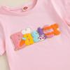 Toddler Girl Easter Outfit Letter Embroidery Short Sleeve Crew Neck Tops with Sequin Bunny A-Line Skirt 2Pcs Set
