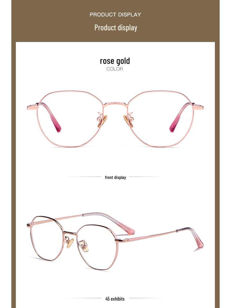 Women's Retro Polygonal Anti-Blue Light Eyeglass Frames, Semi-Titanium, Prescription Compatible 3931