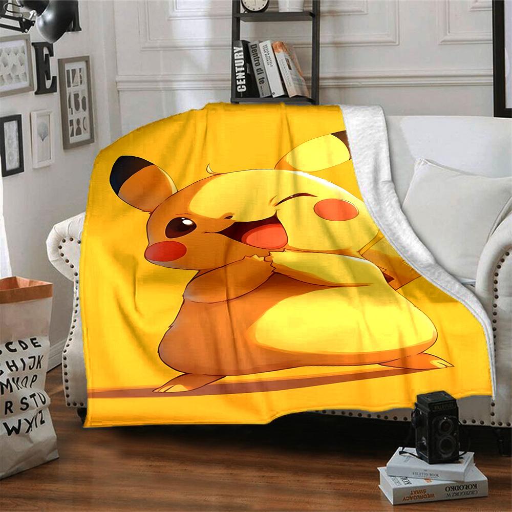 1ks Žlutá deka Pikachu Lehká flanelová přehoz na pohovku postel Cestování Kempování Obývací pokoj Kancelář Pohovka Křeslo