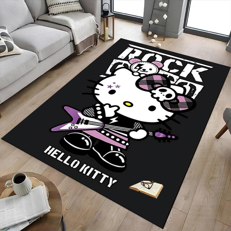 1pc ROCK HELLO KITTY Home Office, Durable Polyester Floor Mat with Easy, Office Decor, Urban Style, Nonslip Backing, Highquality Fabric