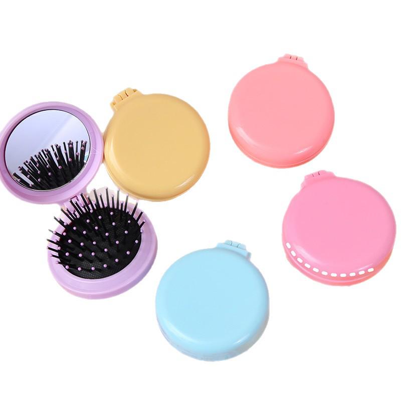 Candy Color Folding Travel Hair Comb with Mirror - For Children and Students