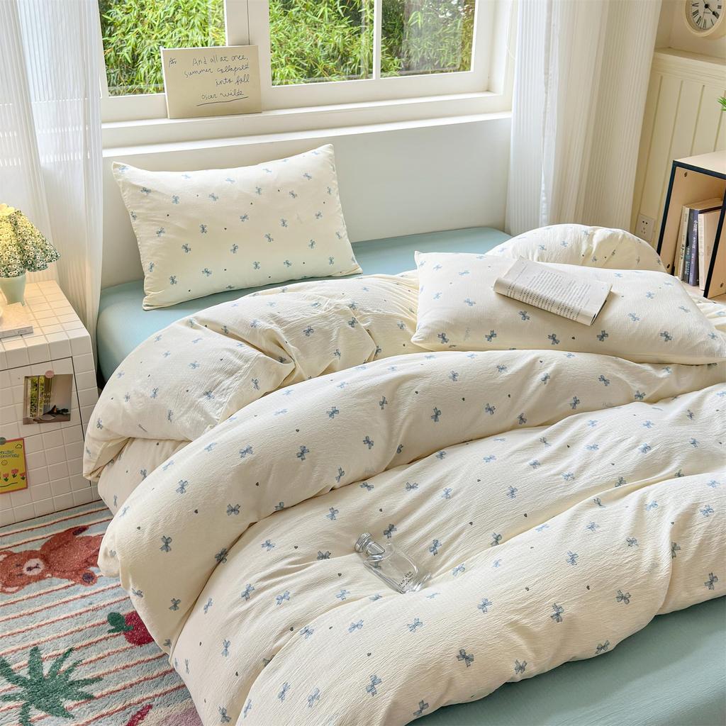 YYHNOOOOK Double Duvet Cover Suitable for Western and Japanese Style Includes Duvet Fitted and Suitable for All Machine Washable Ribbon Double 4-Piece