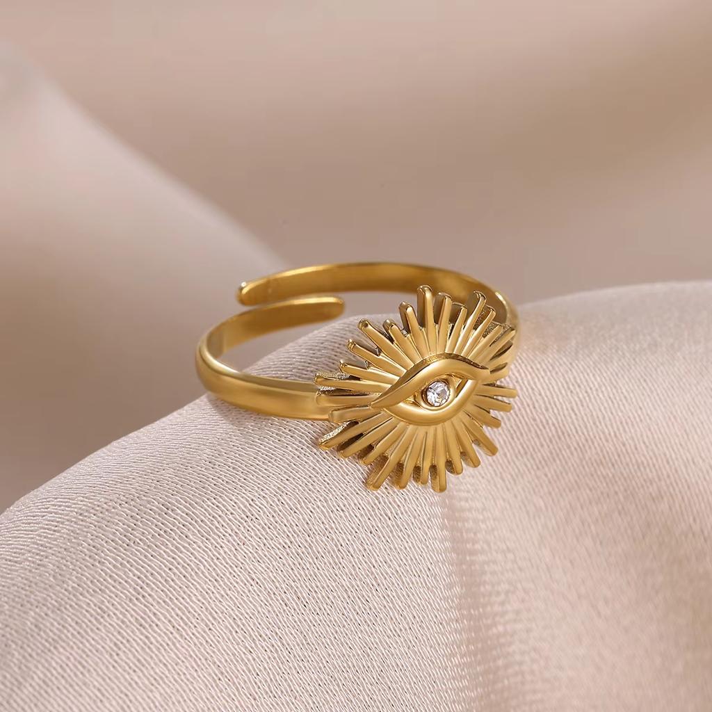 Stainless Steel Tiny Zircon Rings for Women Exquisite Gold Color Sun Double-Layer Ring Punk Hip-Hop Accessory Bague Jewelry Gift
