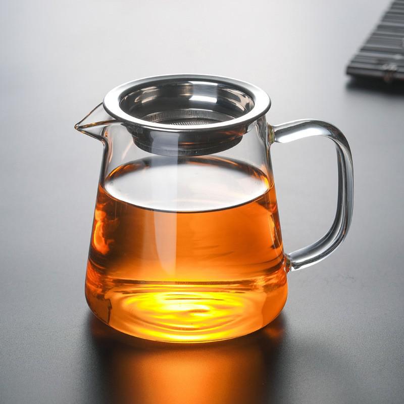 Square Glass Teapot Set with Stainless Steel Filter - Kung Fu Style Tea Dispenser and Fairness Cup for Household Use.