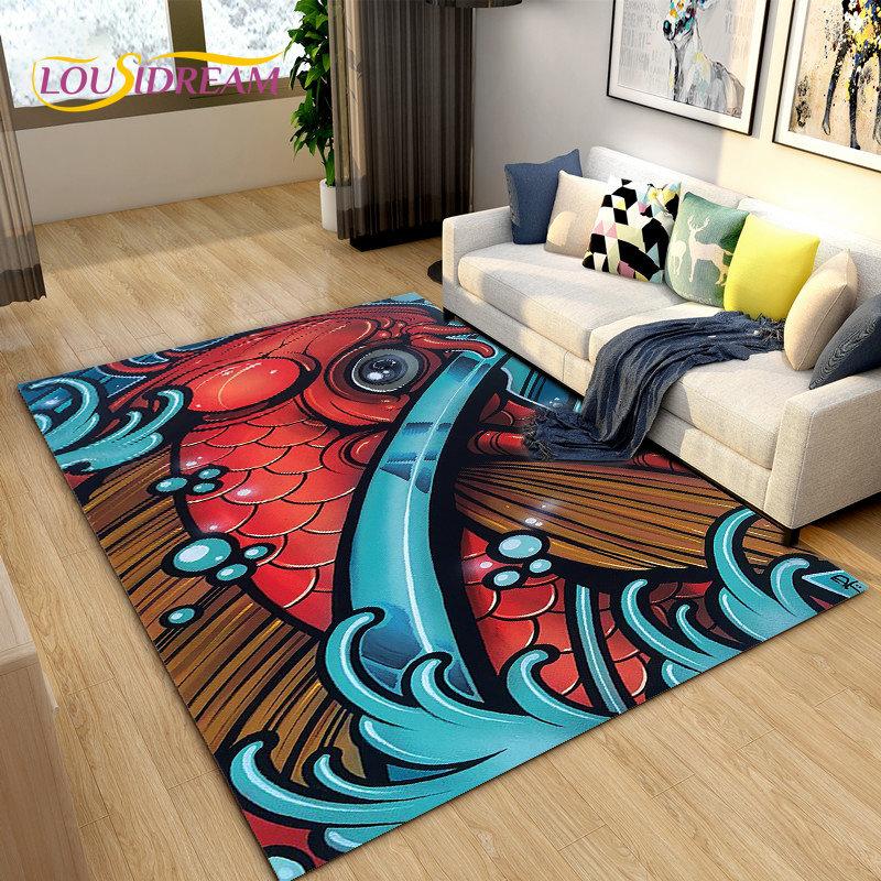 Covor de zonă 3D Fish Golden Arowana Betta Fish, covor pentru sufragerie, dormitor, canapea, covoraș, decor, covoraș anti-alunecare pentru joacă pentru copii