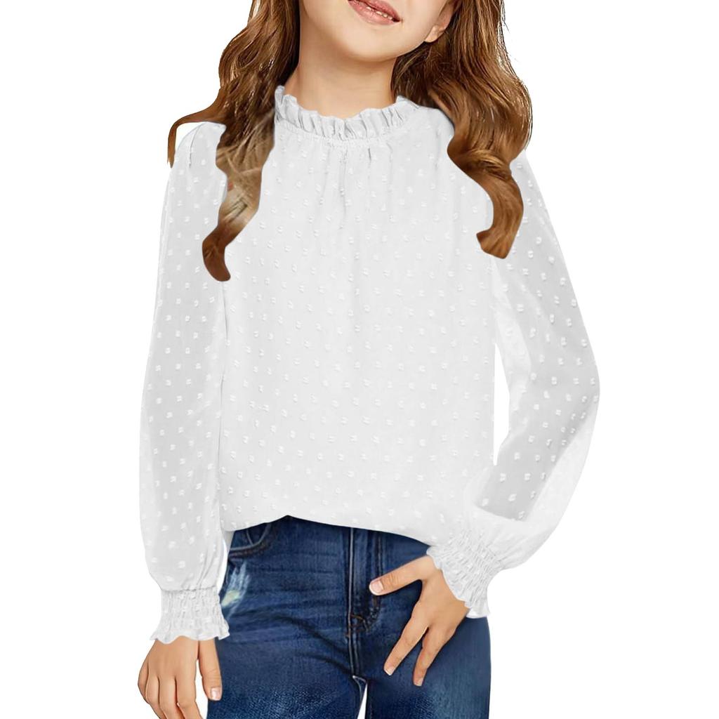 Girls' Chiffon Blouse - Round Neck Loose Fit Spring Top
