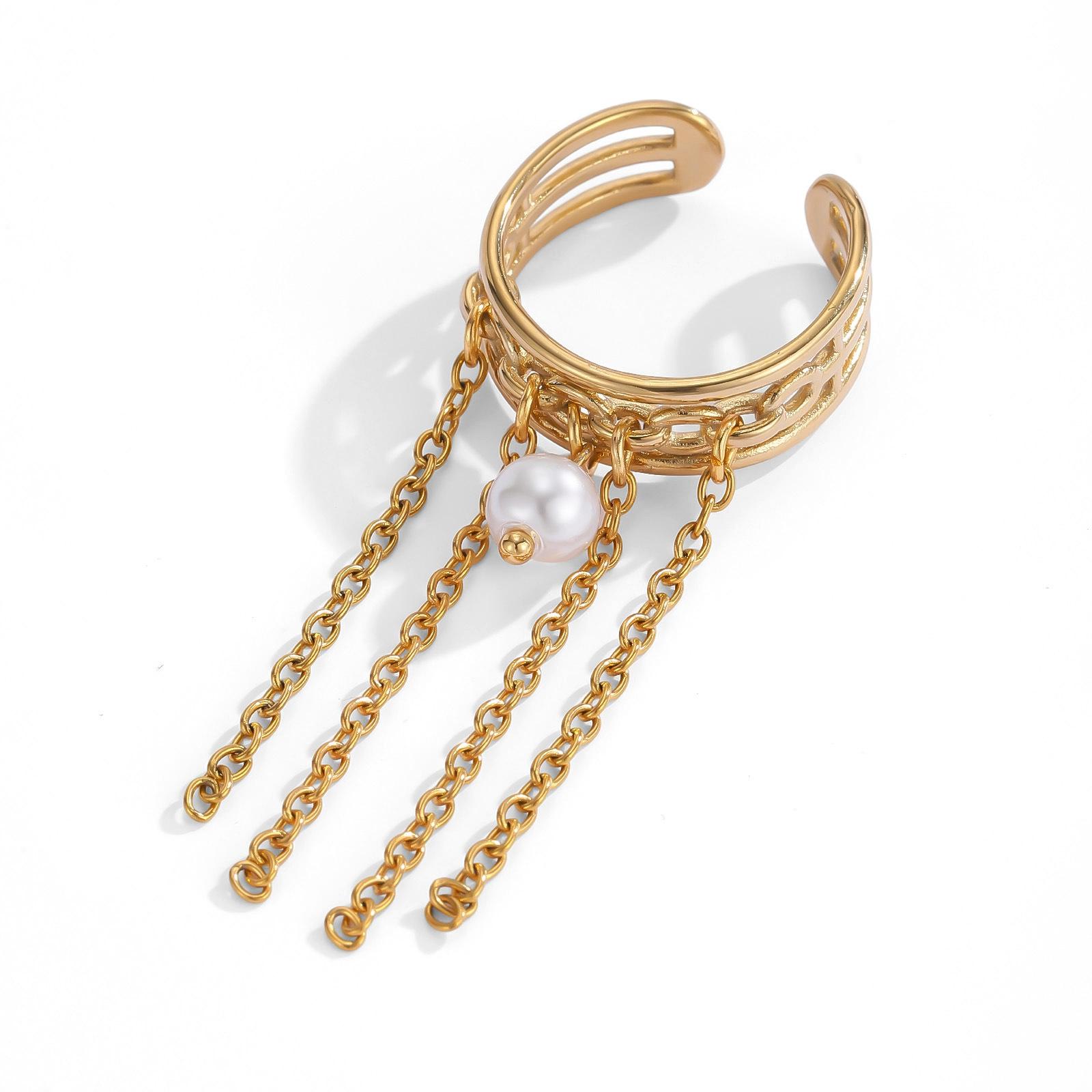 1Pcs Lady retro fringed ring, simple open ring, pearl ring, chain ring