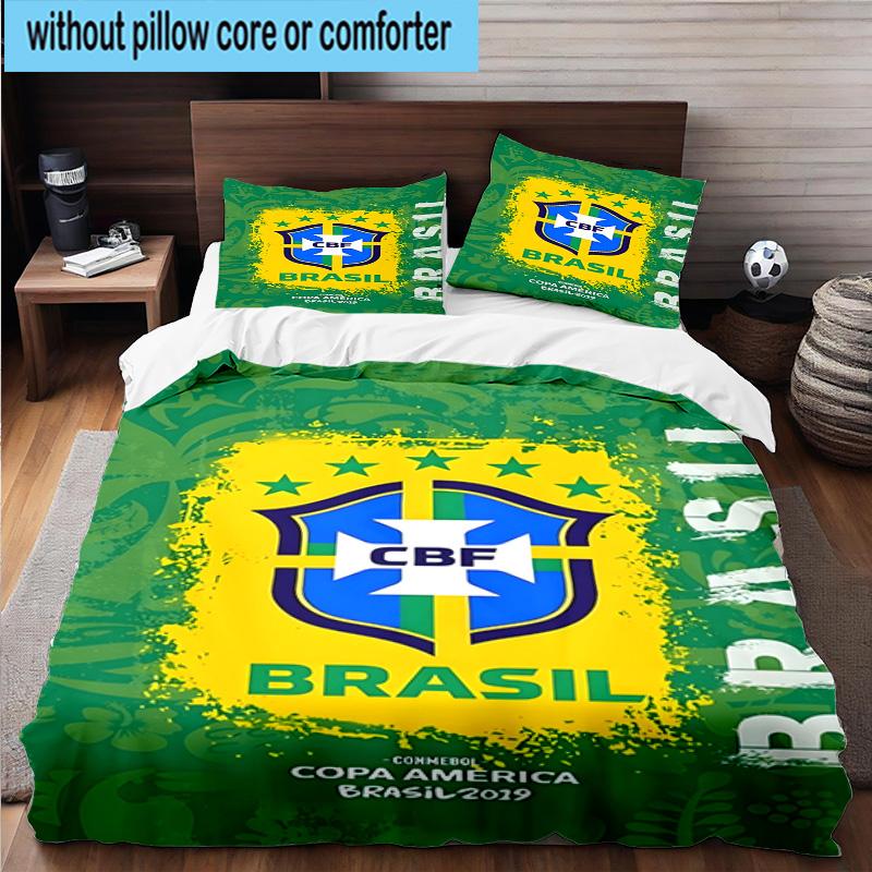 3pcs Brazilian Football Federation Printed Bedding Set Duvet Cover Closure Includes 1 Duvet Cover & 2 Pillowcases Bedding Sets Home Decor Gifts