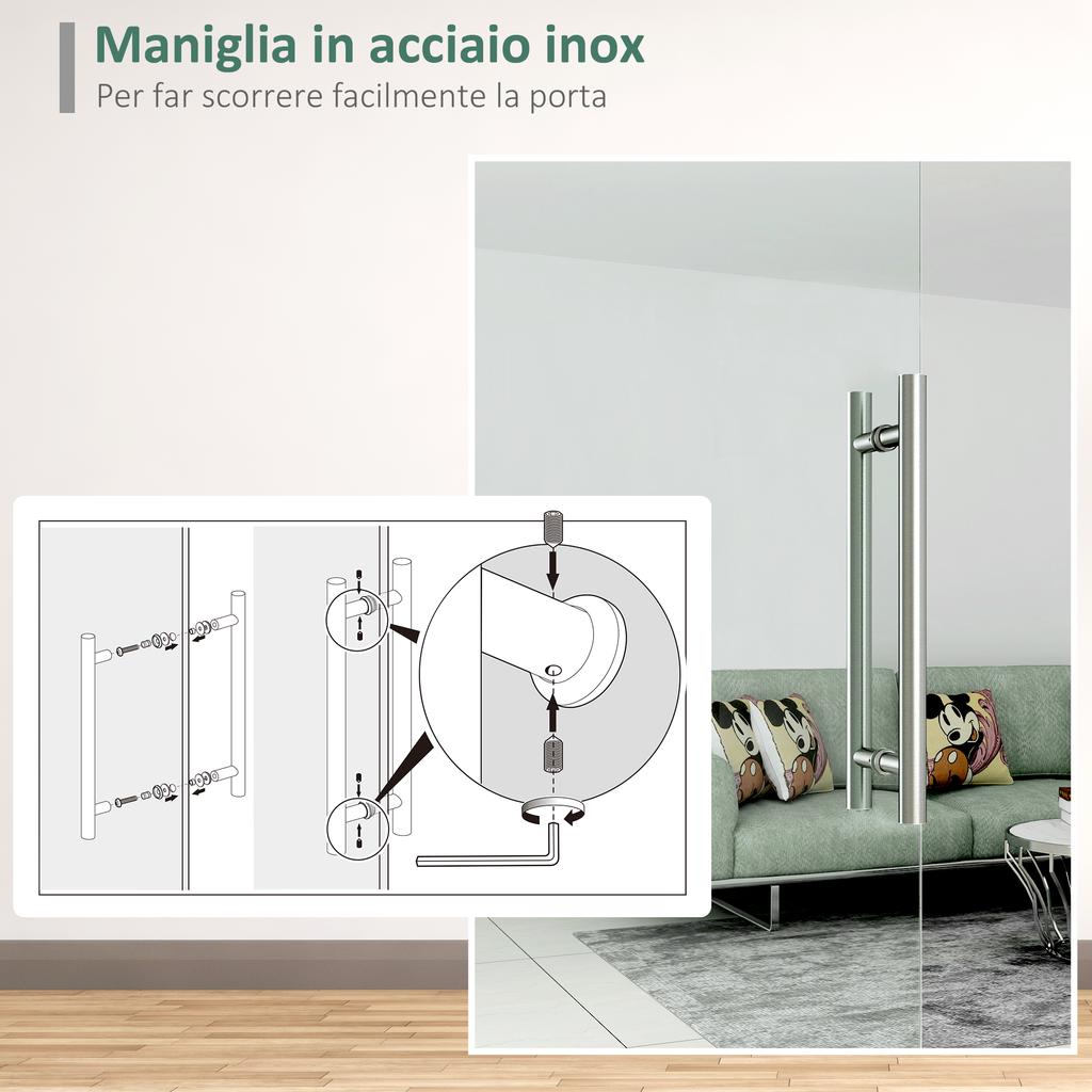 75cm Sliding Door Include Hardware Track System Kit, 8mm Clear Tempered Glass, Handle
