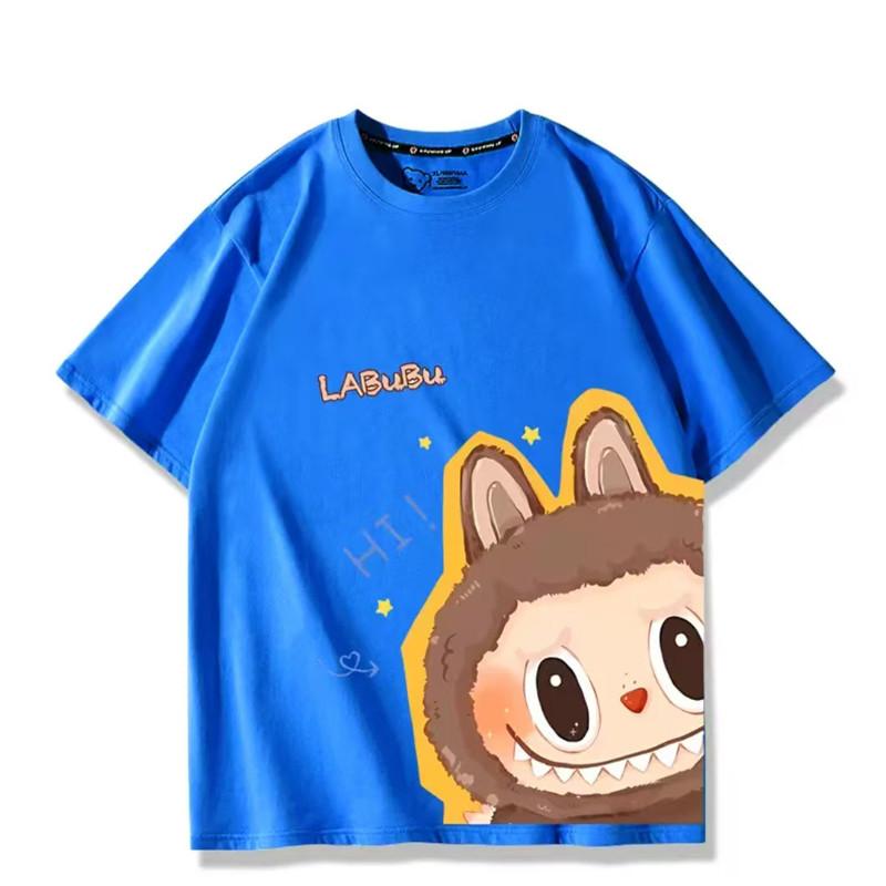 Women's Cotching Cute Cartoon Labubu Anime Printed Round Neck Women's Short Sleeve T-shirt Loose Summer Casual Couple Top