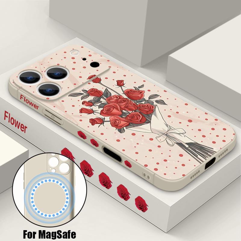 

Colorful Oil Painting Rose Flowers Pattern Case For iPhone 16 Pro Max Magnetic For Magsafe Soft Cover For iPhone 17 15 14 13 Pro Max 17E 16E iPhone 13 Pro Max бежевий