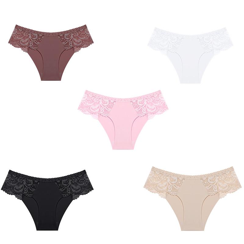 FINETOO Woman Ice Silk Panties Soft Briefs Lace Comfortable and Breathable Lingerie