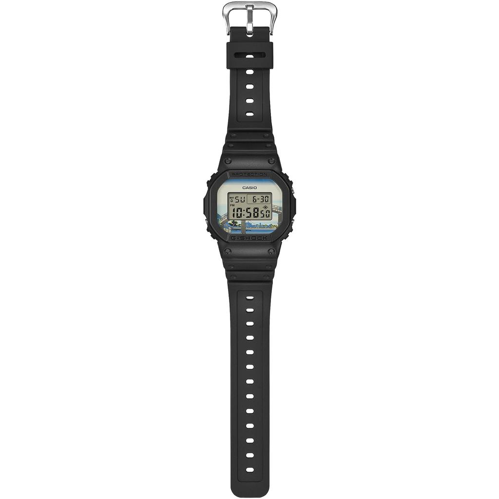 Casio G-Shock Men's Wristwatch Japanese Model Hokusai Design Fukagawa Under the Mannen Bridge, DW-5600KHFM25-1JR, Black