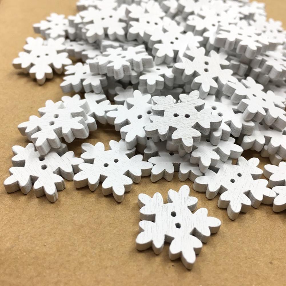 Fashion Ornaments Festival 100Pcs 1.7cm Tree Ornament Christmas Hanging DIY Snowflake Wood Craft Xmas Decor