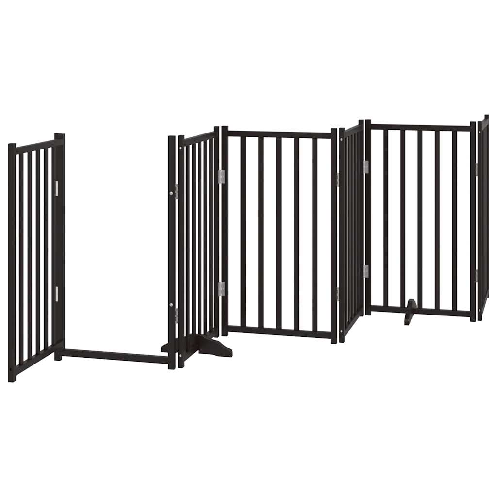 6 Piece Foldable Dog Gate with Door Black 300 cm Solid Pine Wood
