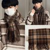 Plush Winter Cashmere Scarves Tassel Long Shawl Simple Plaid Wool Scarf  Student