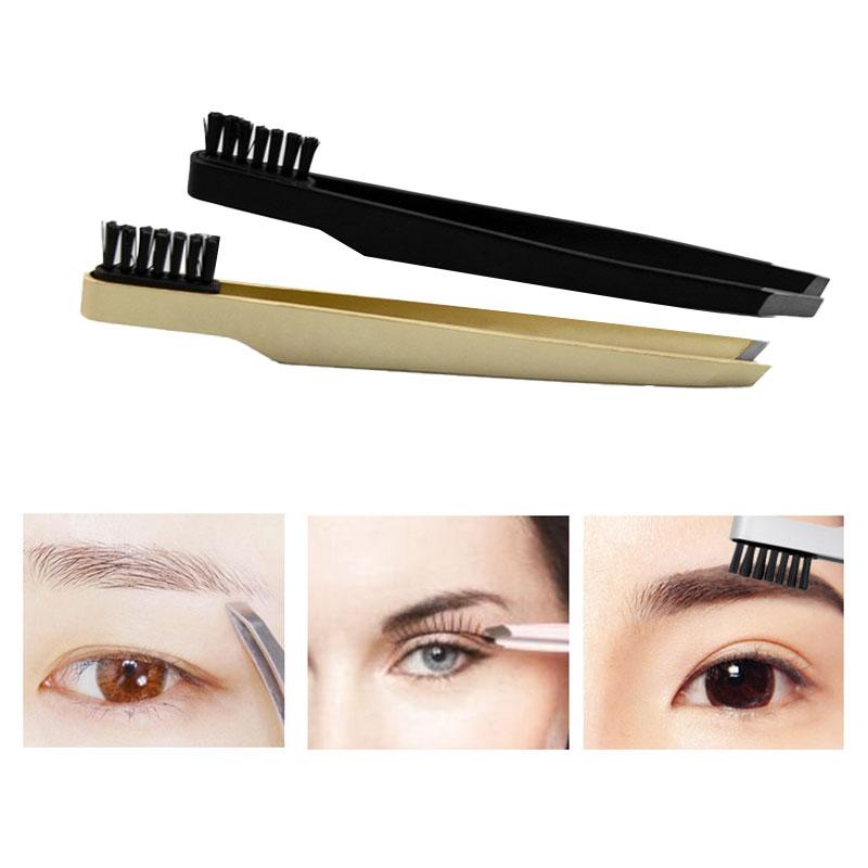 1 Pinza para Cejas de Acero Inoxidable con Cepillo Peine Pinzas Pinzas para Extensión de Pestañas Pinza para Doble Párpado Herramienta de Maquillaje