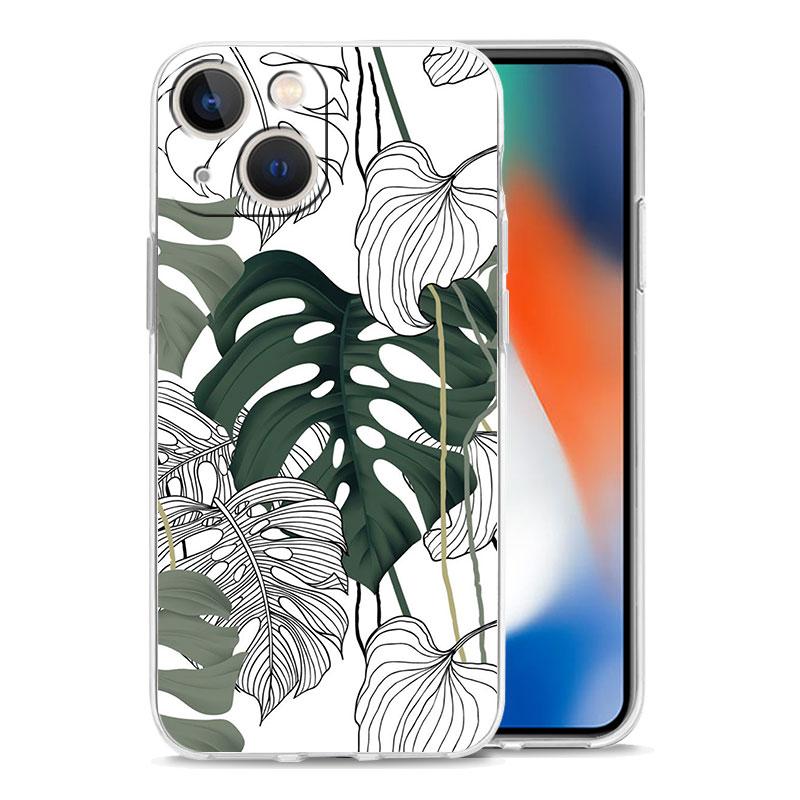 Phone Case For iPhone 17 Air Cases iPhone 16 15 12 13 14 Pro Max SE 7 8 Plus iPhone11 Clear Soft Cover Leaves Monstera Green