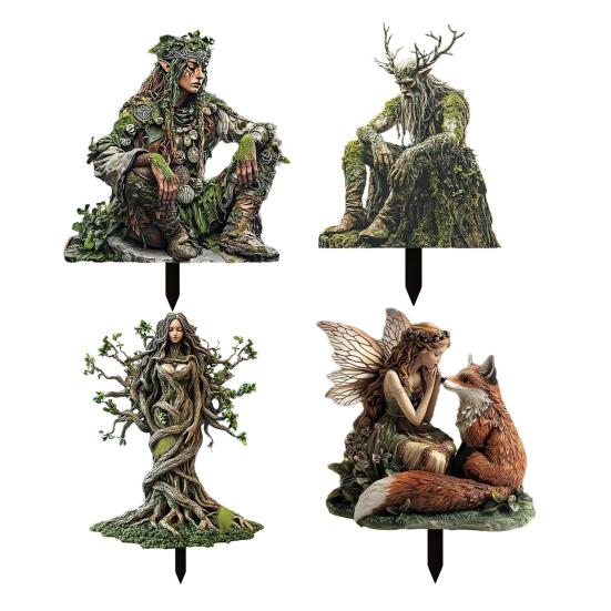 Alv av tre Akrylskilt Stake Værbestandig 2D Flat Fe Stake Plante Potte Dekorasjon Innendørs Utendørs Hage Gård Plen Terrasse Ornament