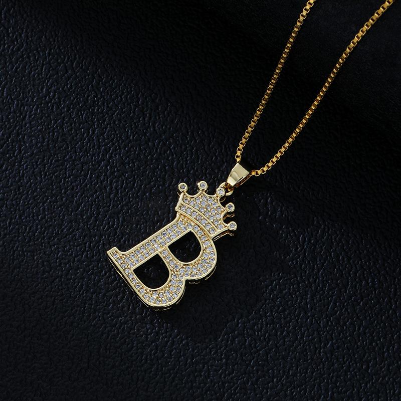 Fashion High-End Crown Letter Necklace Women'S Zircon Pendant Niche Stainless Steel Hip-Hop Pendant Accessories