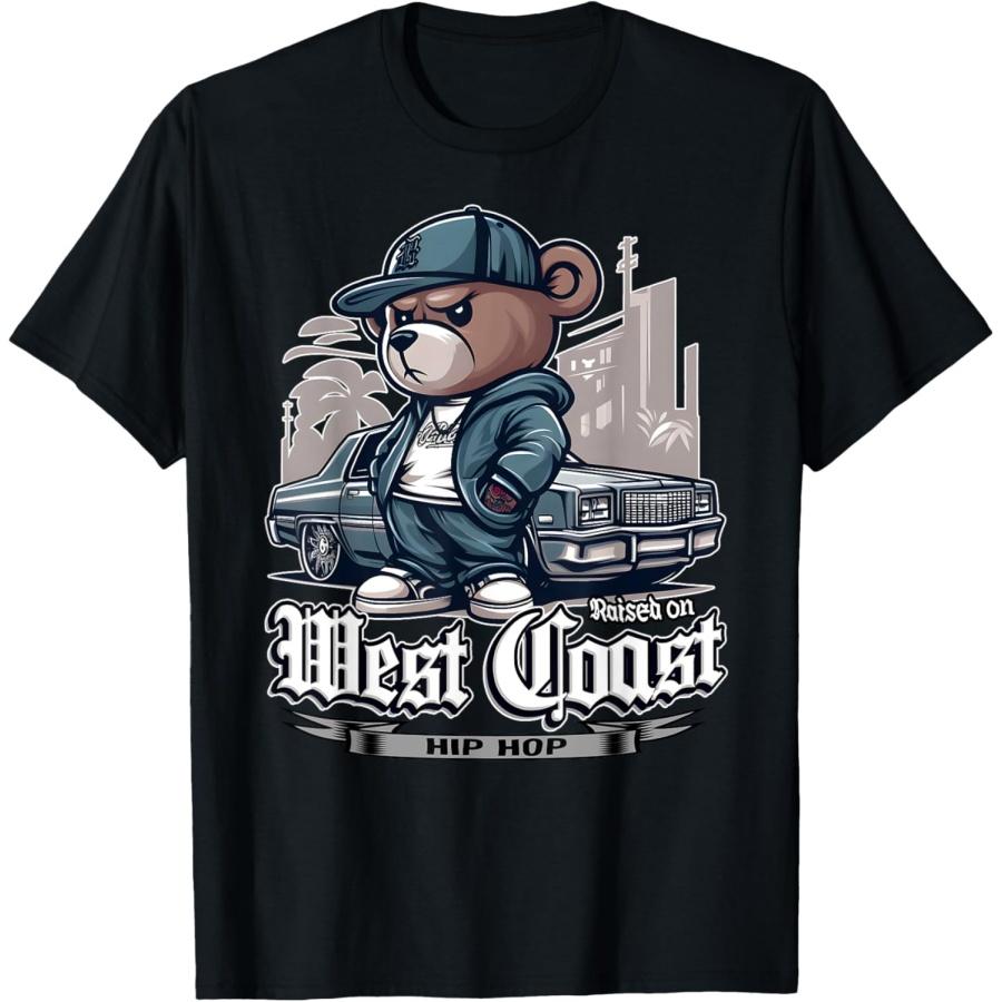 

RAISED ON WEST COAST HIP HOP Teddy Bear Old School 90s 80s T-Shirt XXXXXL чорний