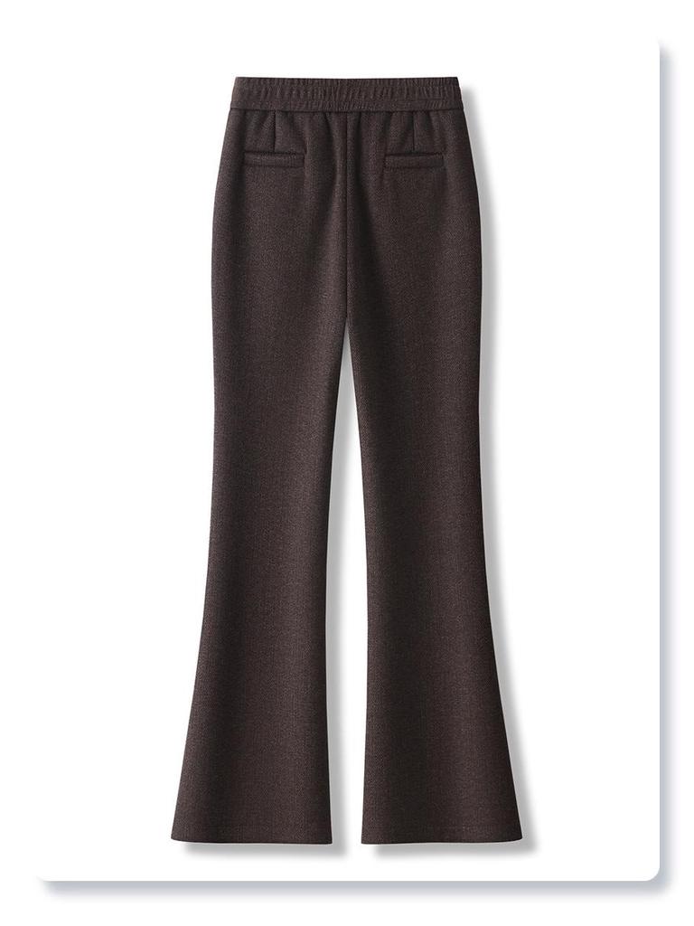Women's High-Waist Khaki Wool Blend Flared Pants - 2024 Autumn/Winter Style