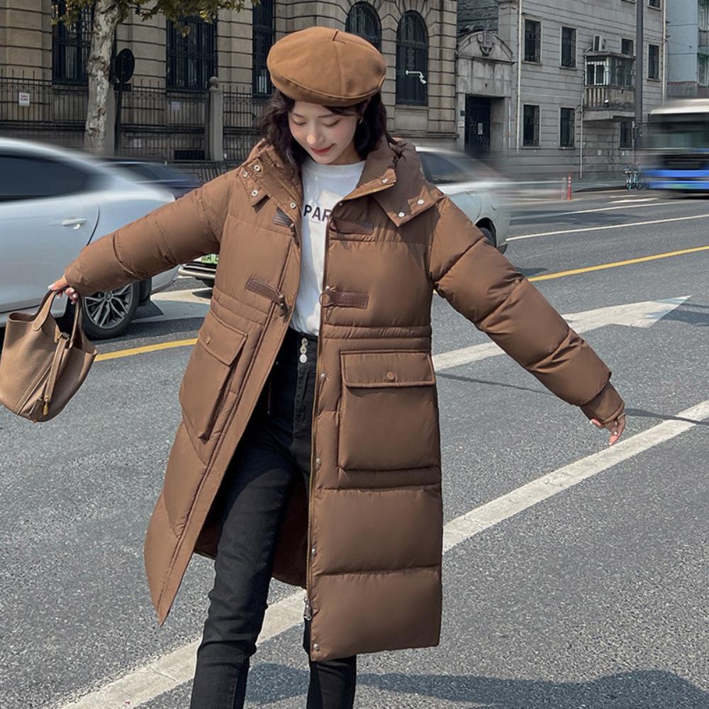 

Ленивая пуховая хлопковая одежда женская средней длины и длинная выше колена модный зарубежный стиль новое зимнее женское пальто XXXL темно-коричневого