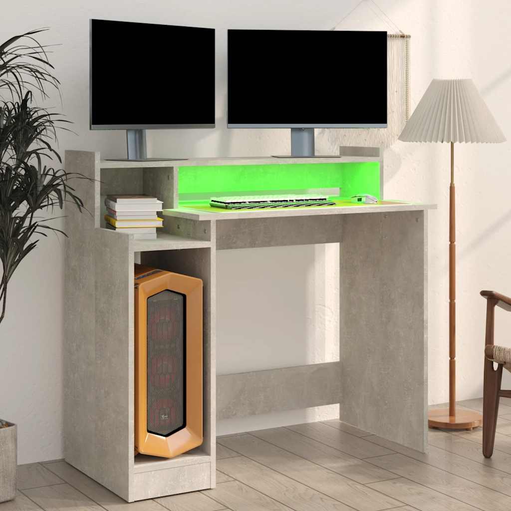 Biurko Z Podświetleniem Led, Betonowa Szarość, 97X45X90 Cm