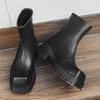 Fashion Men's Trendy Chunky Boots Mens Leather Short Ankle Chelsea Boot Fashion Square Toe Thick Sole Heightened Shoes for Men