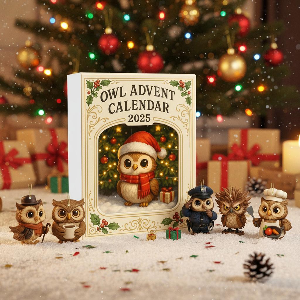 Owl 24 Days Christmas Countdown Calendar with 2D Flat Acrylic Owl Ornaments Holiday Countdown Calendar Holiday Gift for Friends
