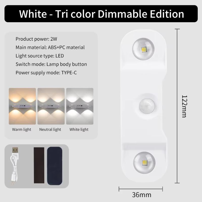PIR Motion Sensor LED Wall Light Magnetic Night Light USB Rechargeable 3 Color RGB Remote Cabinet Lamp Stair Indoor Decor