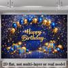 2D Blue Gold Sparkle Birthday Backdrop Banner Men Boys Happy Birthday Party Decor Background
