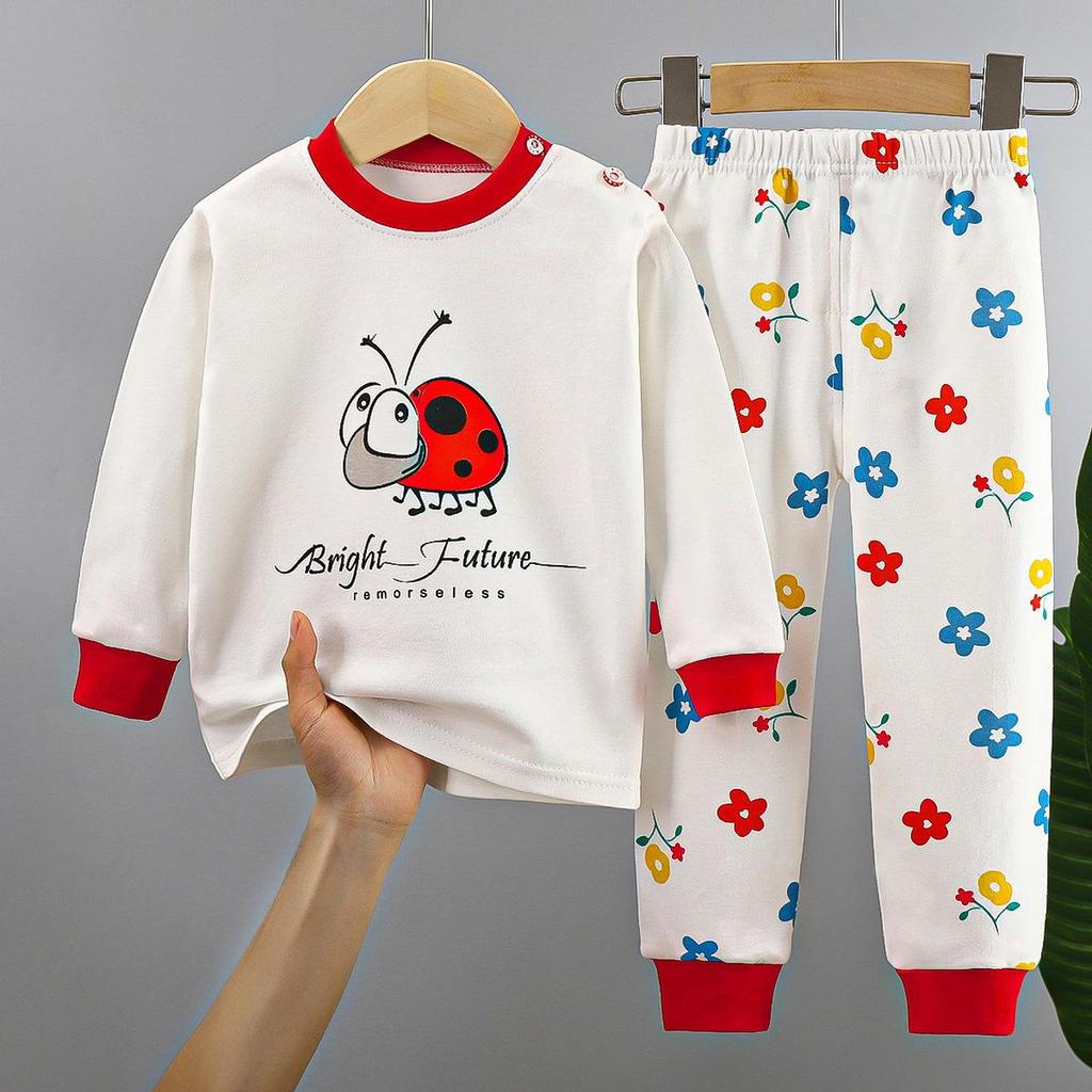 Cute Cartoon Design Pure Cotton Sleepwear Set for Boys and Girls - Long Sleeve Top and Pants for Autumn