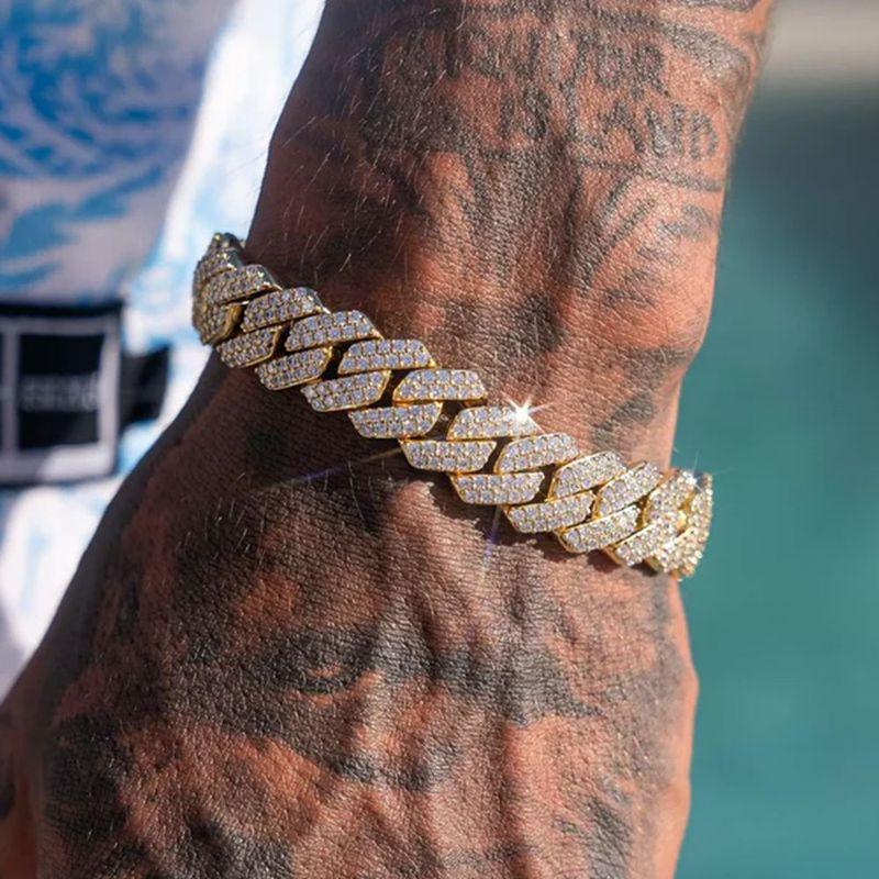 Mens Cuban Bracelet Necklace Full Diamond-Rhombus Design -Golden and silver colors Luxurious Sparkling Jewelry for Him