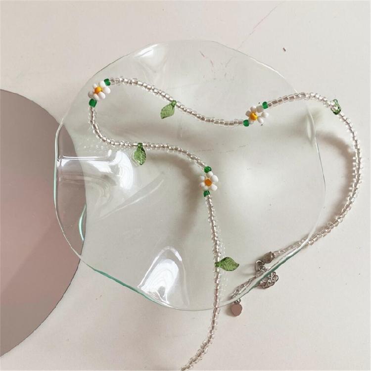 Colorful Beaded Necklace with Springtime Floral and Cherry Adjustable Neckchain Fashion Accessory for Everyday Wear