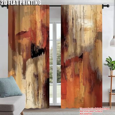 2Pcs Abstract Rust Curtains Decorative Art Suitable For Bedroom Living Room Machine Washable Artistic Design