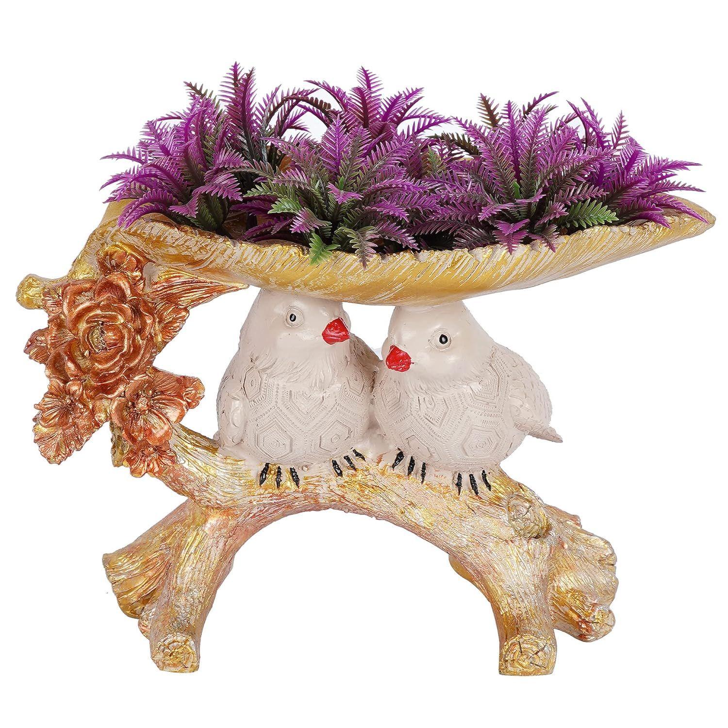 

2 Birds Sitting On Tree Branch Figurine Home Decoration Showpiece Chidiya Statue for Home Decor Item Sparrow Pair Showpiec