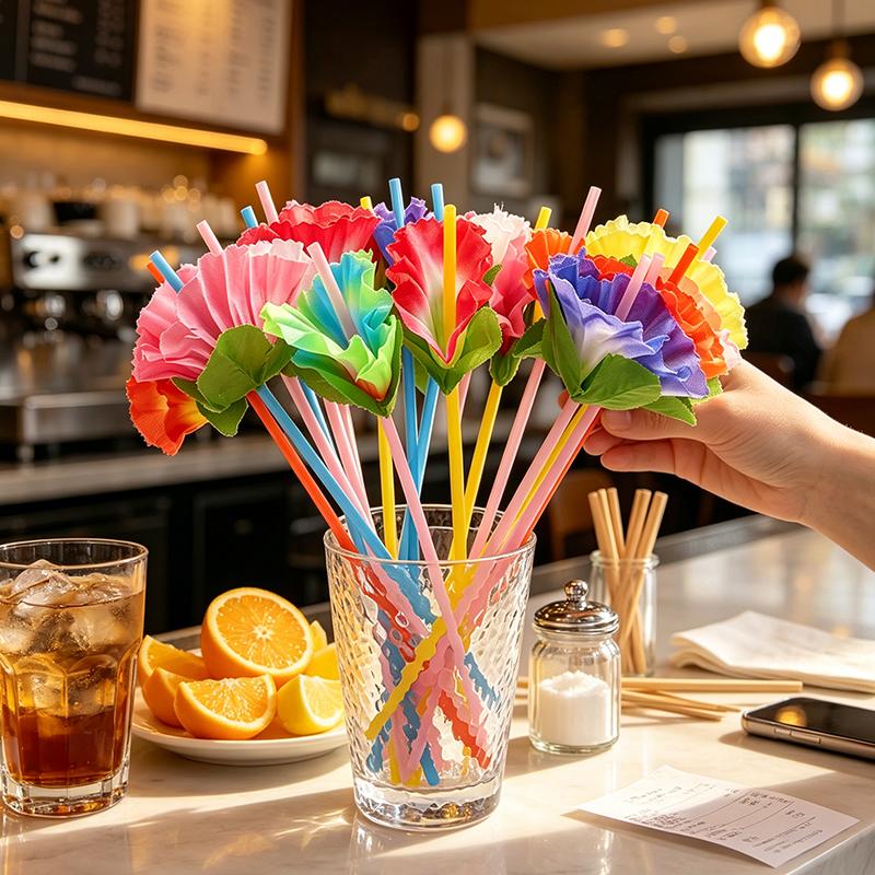 20Pcs/Bag Plastic Summer Birthday Beach Wedding Party Decoration Tropical Hawaii Flower Drinking Straws Luau Hawaiian Theme Party