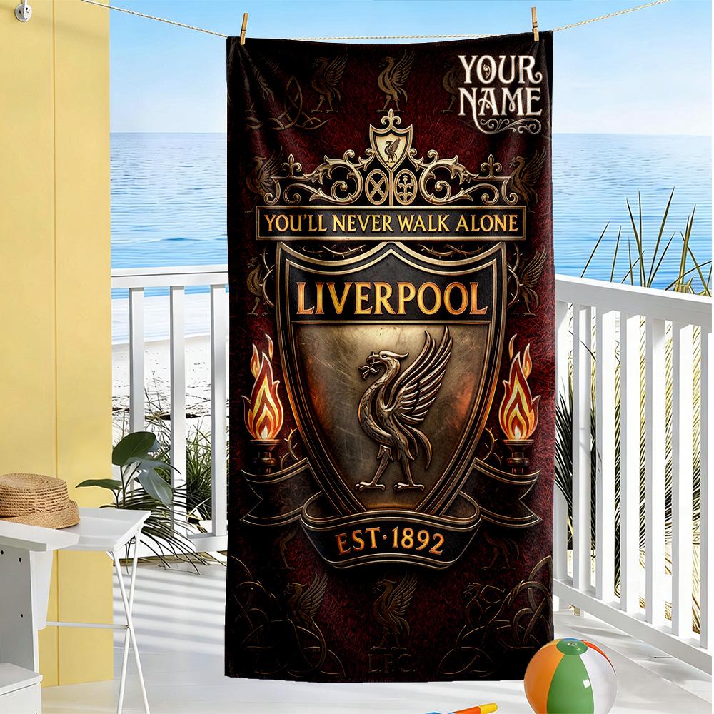 Liverpool FC Personalisiertes Strandtuch mit Ihrem Namen Superweich Saugfähig Geeignet für Schwimmen Fitnessstudio Camping Yoga Urlaub