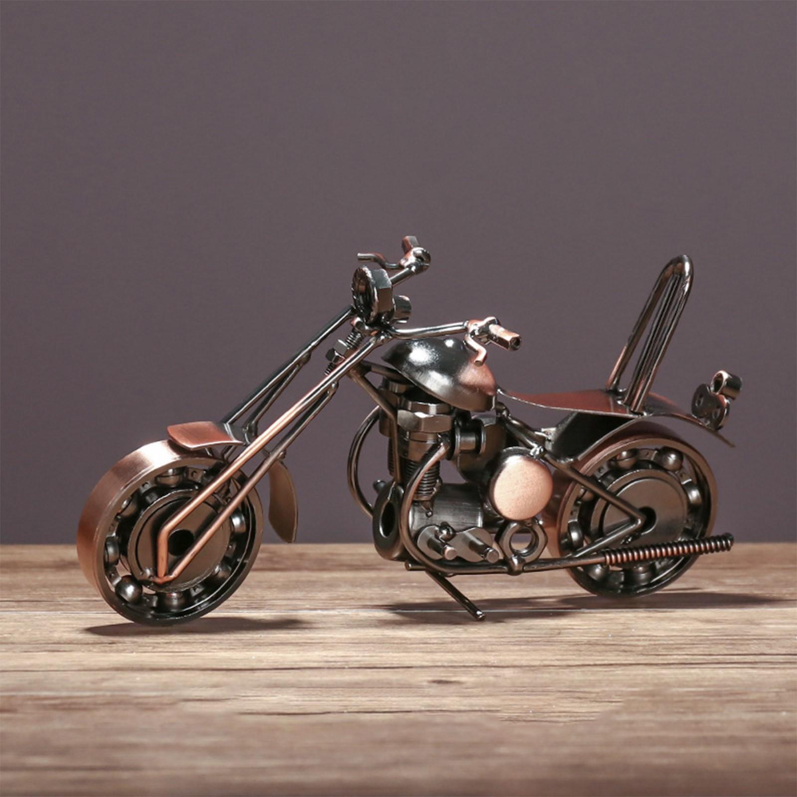 Iron Motorcycle Model Desktop Ornaments Retro Motor Figurine Decoration Metal Motorbike Kids Gifts Home Office Decor Craft One Size