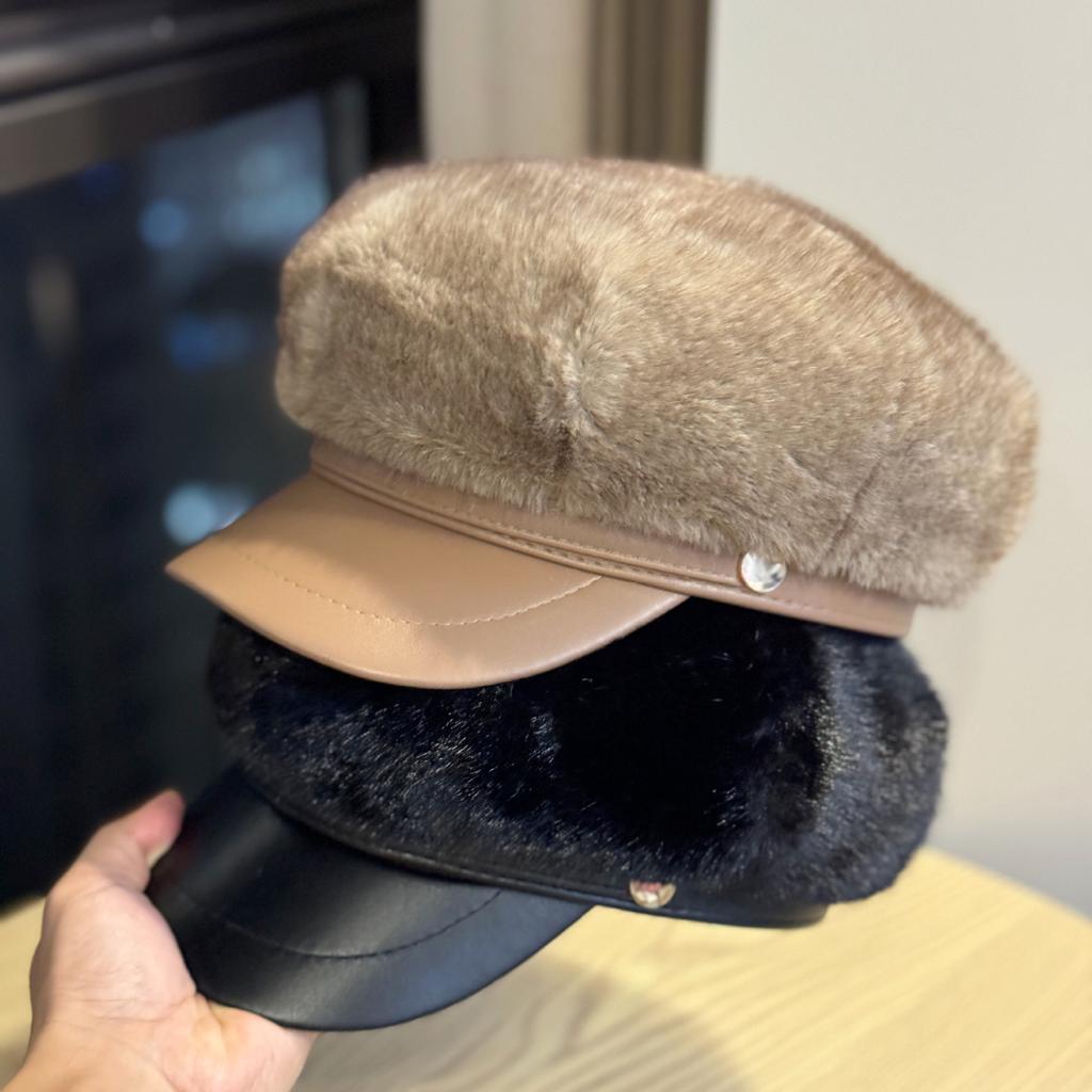 Brim Beret Women's Autumn and Winter Fashionable and Versatile Octagonal Newsboy Hat with A Small Temperament