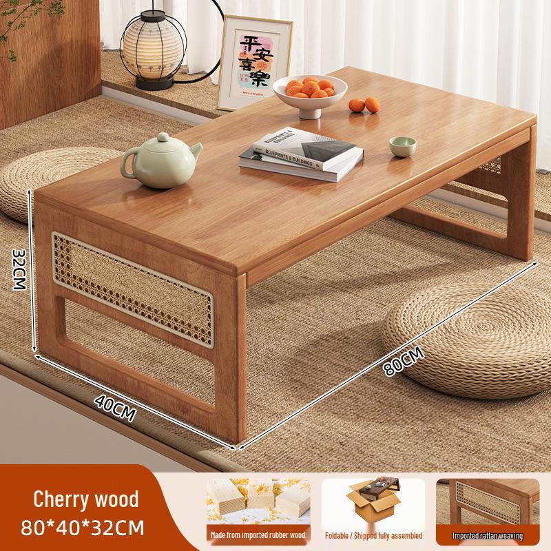Faltbarer Teetisch aus massivem Holz im chinesischen Stil für Erker & Balkone – Kompakter niedriger Ess- & Tatami-Tisch