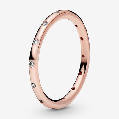 925 Sterling Silver Pan Ring Shiny Rose Gold With Crystal Round Ring For Women Wedding Party Gift Fashion Jewelry