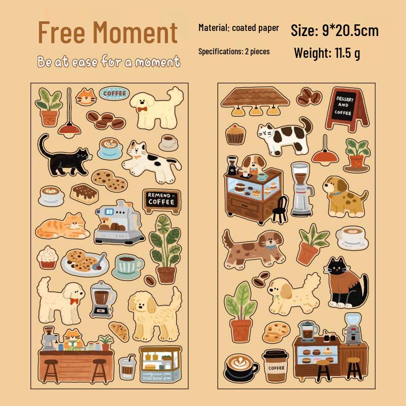 Yuxian Cute Animal Coated Paper Stickers - Daily Series (2 Sheets)