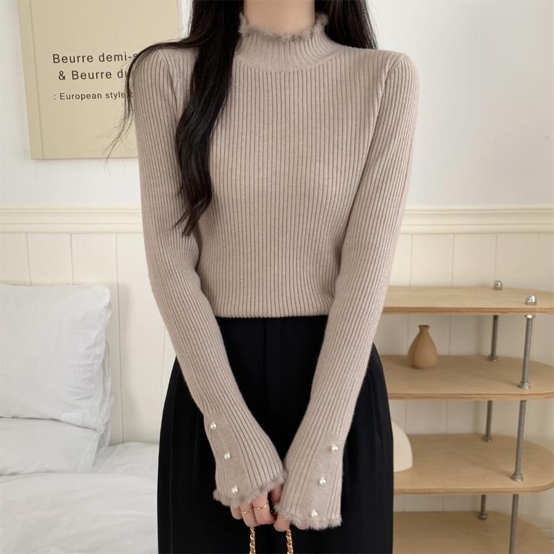 

Весенне-осенний новый черный свитер с полувысоким воротником, высококачественный, с вязаной нижней рубашкой, женский топ One size [recommended 80-60kg]