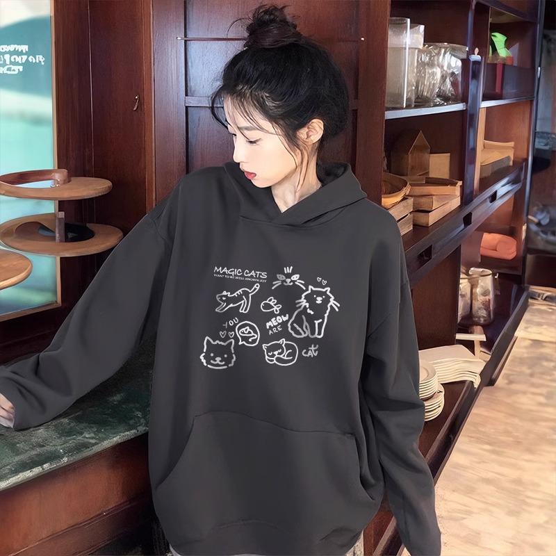 Women's American-Style Thickened Hoodie, Autumn/Winter 2024, Plus Velvet Heavyweight, Loose Fit, Lazy Style Outerwear
